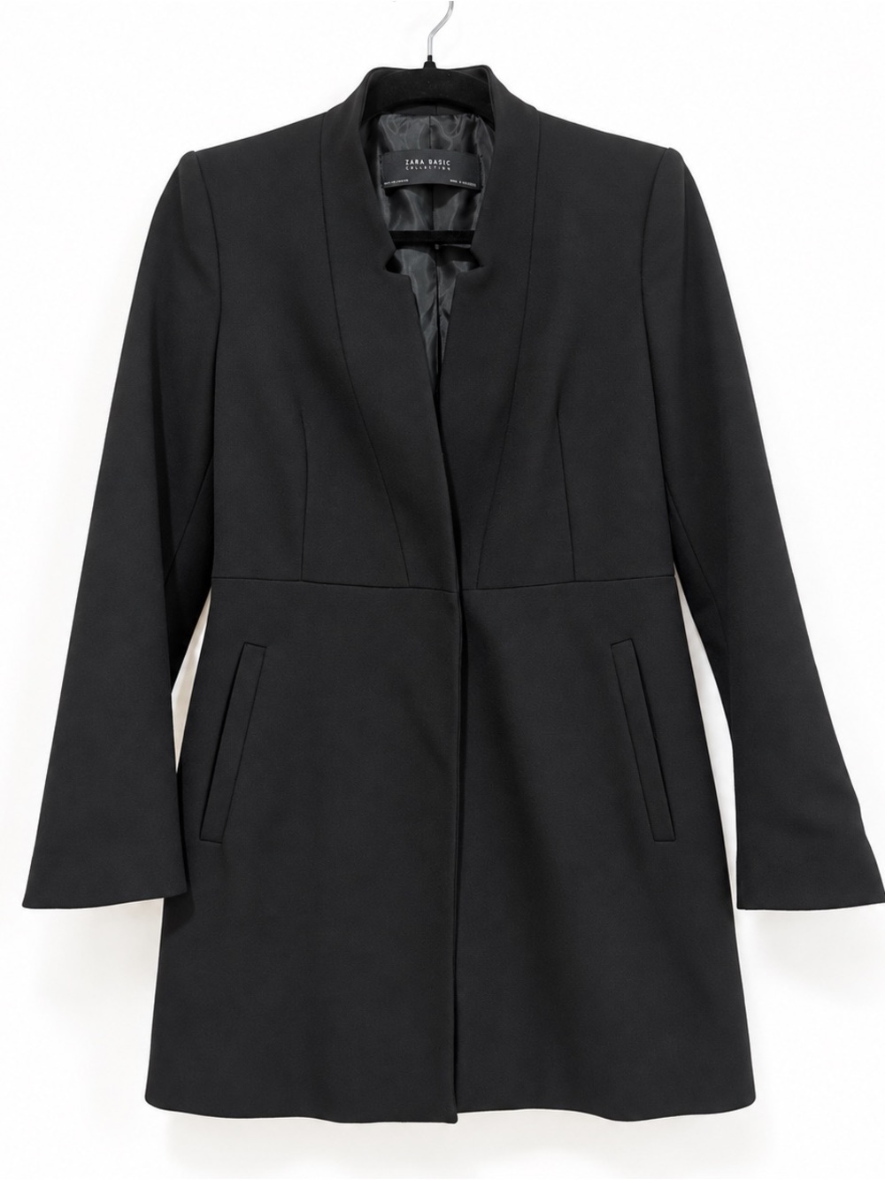 Zara Black Tailored Frock Coat S Longline Collarless Blazer